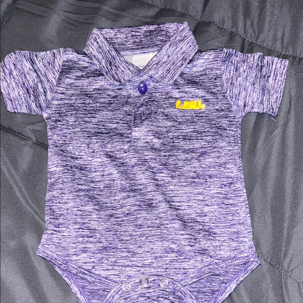 Purple Baby Onesie with LSU Logo